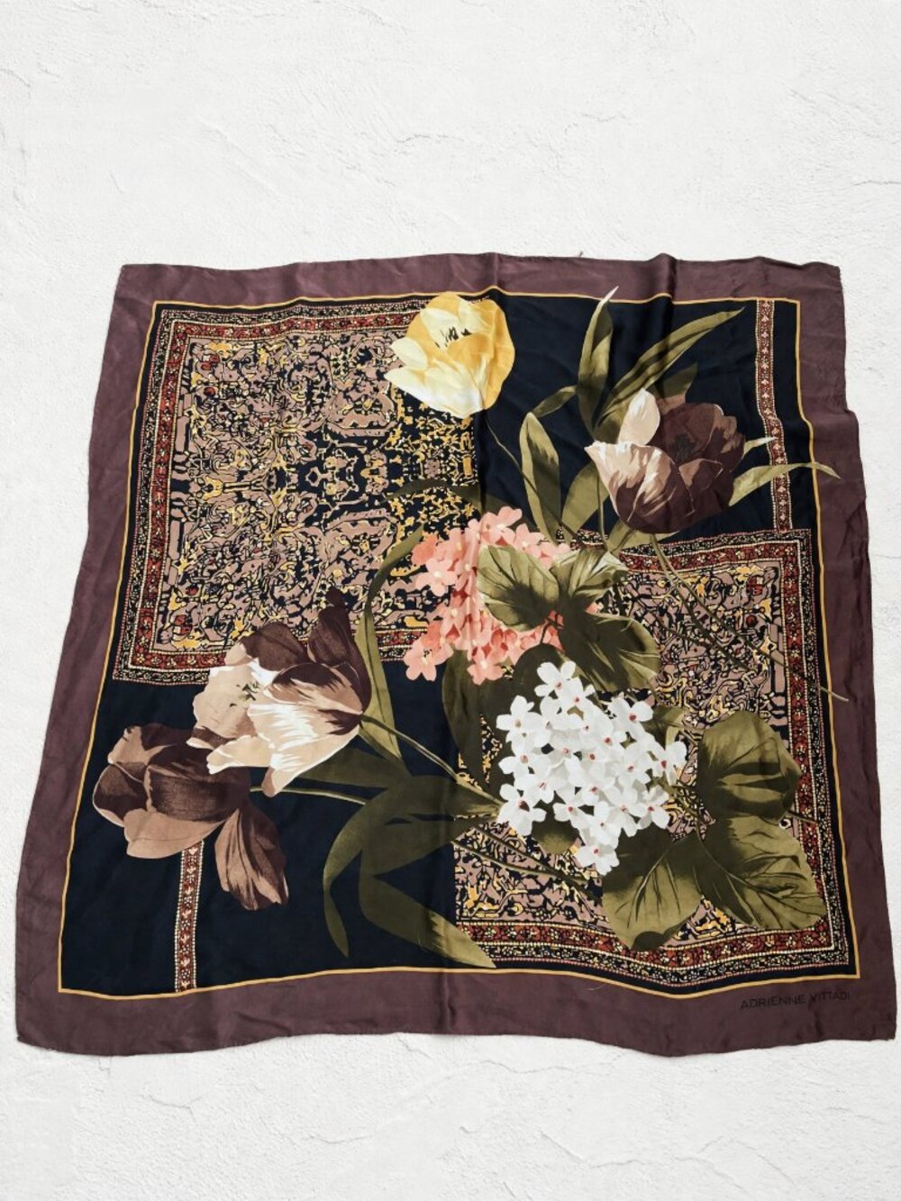 Adrienne Vittadini Silk Scarf 32" Square Floral Tapestry Print
